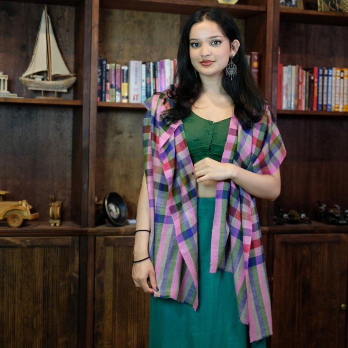 Polychrome Checkered Cashmere Wrap