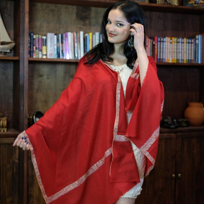 Carmine Embroidered Cashmere Wrap