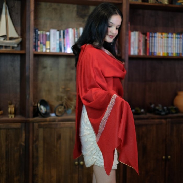 Carmine Embroidered Cashmere Wrap