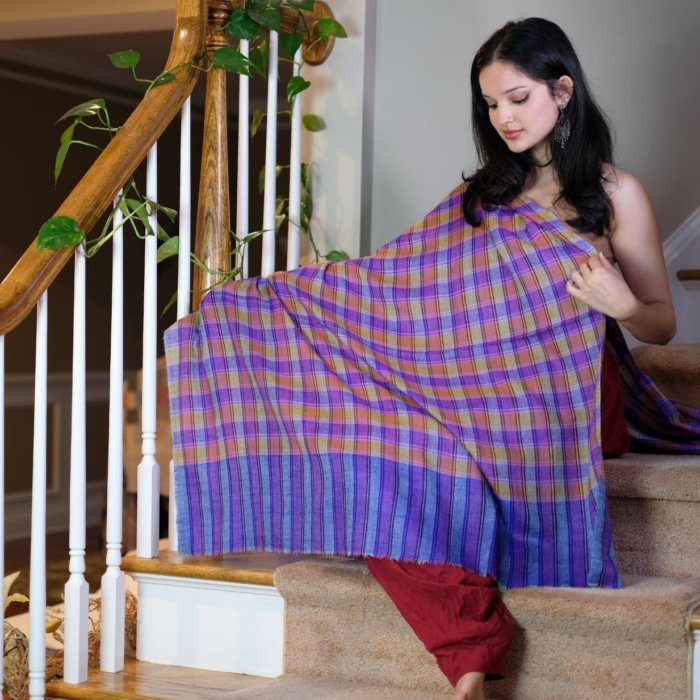 Blue & Yellow Striped Pashmina Shawl