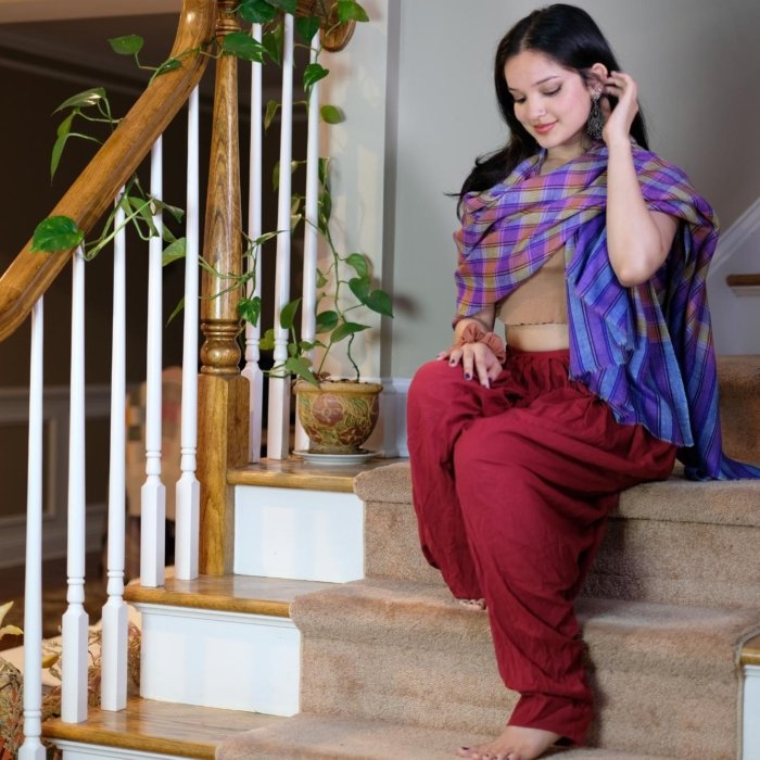 Blue & Yellow Striped Pashmina Shawl