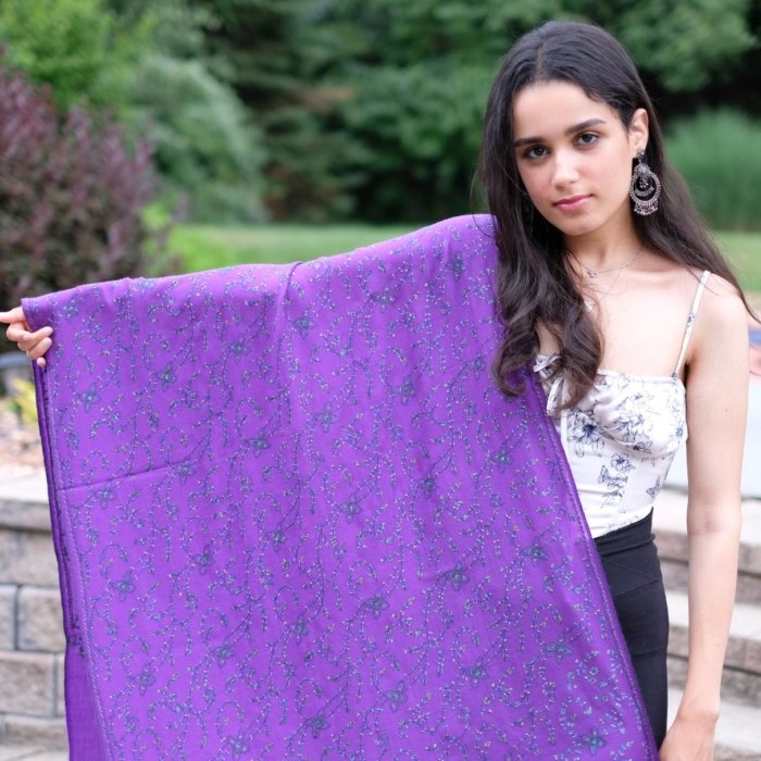 Haseen Purple Sozni Cashmere Wrap