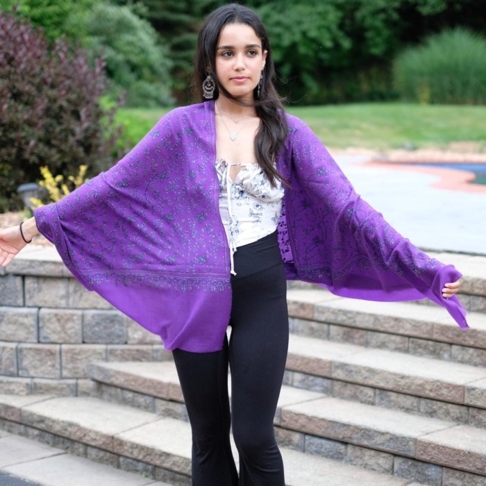 Haseen Purple Sozni Cashmere Wrap