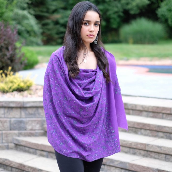 Haseen Purple Sozni Cashmere Wrap