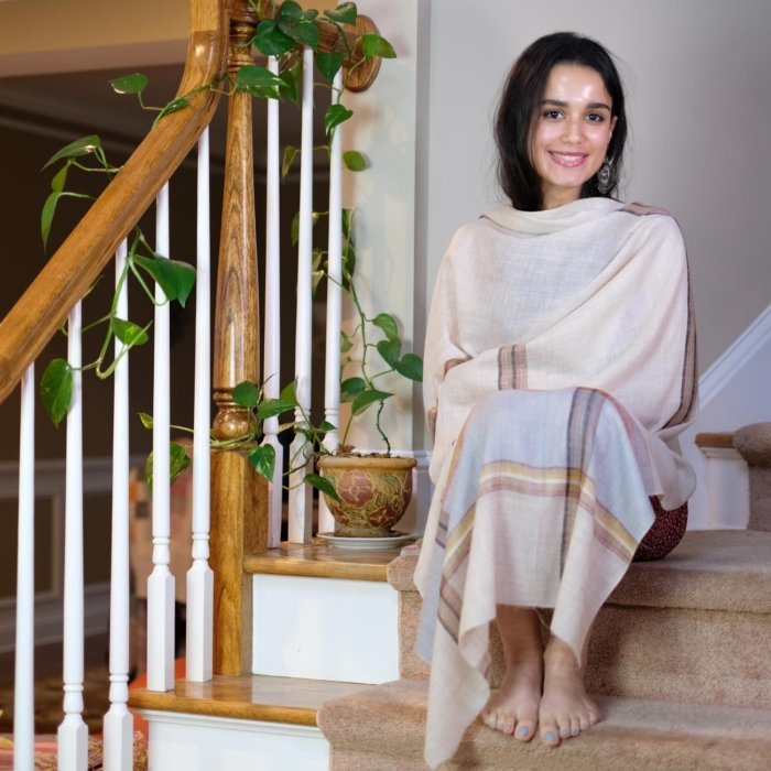 Stripes on White Cashmere Wrap