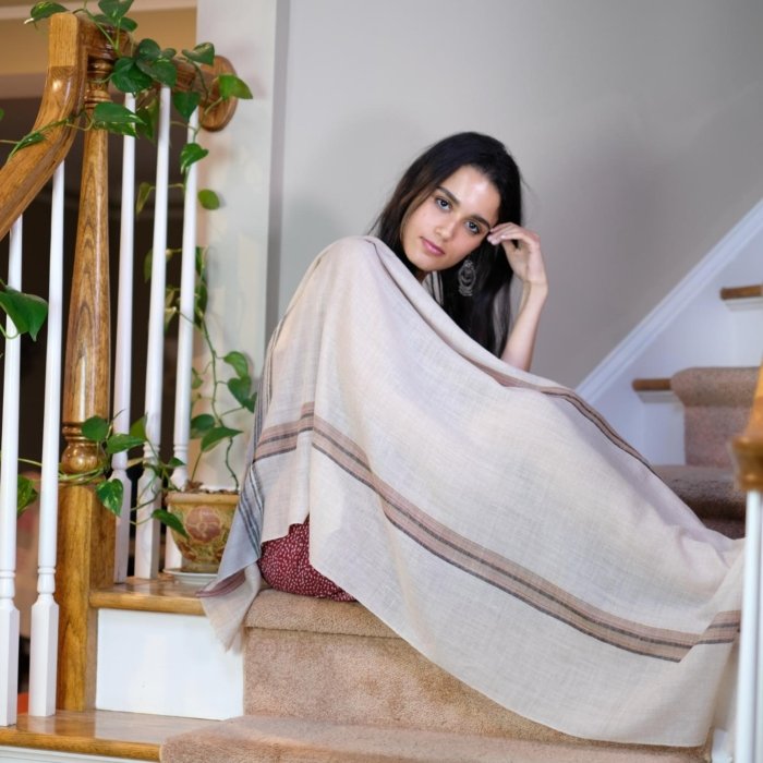 Stripes on White Cashmere Wrap