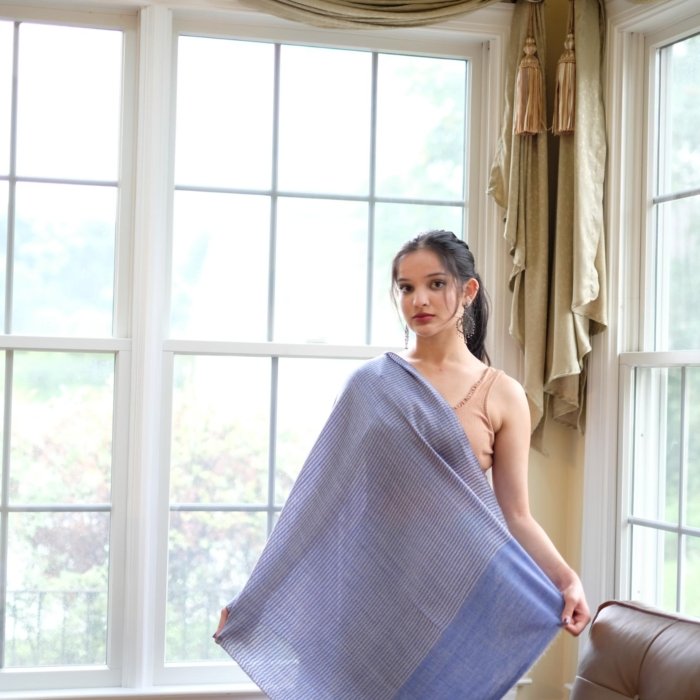 Navyblue Striped Cashmere Wrap