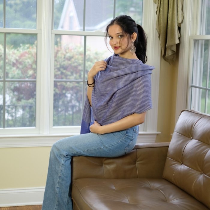 Navyblue Striped Cashmere Wrap