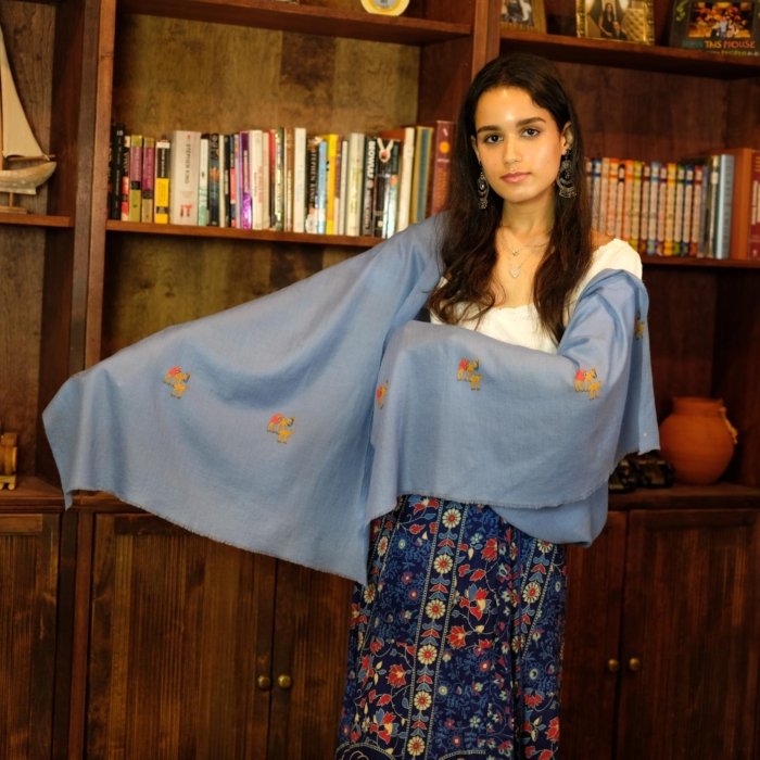 Camel embroidered Cashmere Wrap