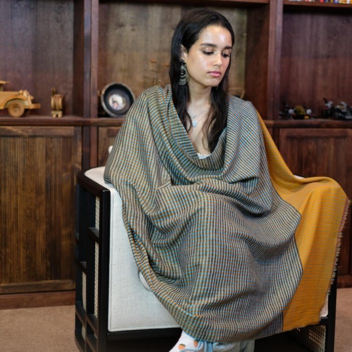 Mustard Black Check Pattern Pashmina Shawl