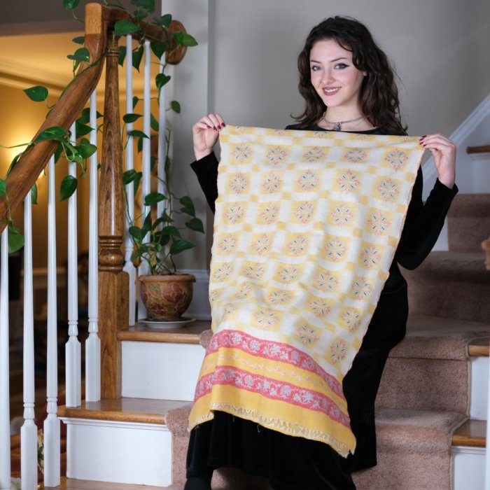 Red & Mustard Jaal Embroidered Pashmina Stole