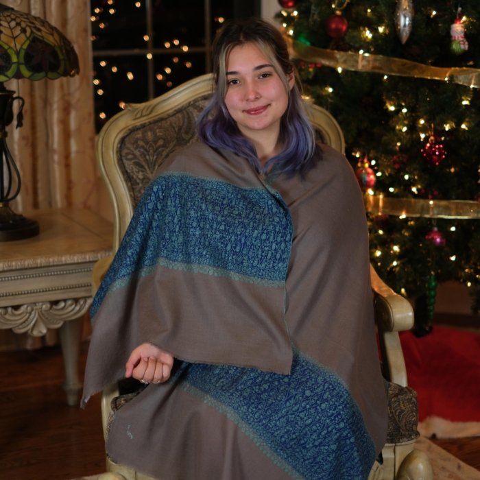 Blue Palladaar Embroidered Pashmina Stole