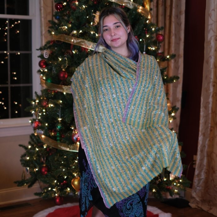 Yellow & Green Sozni Jaal Embroidered Pashmina Stole
