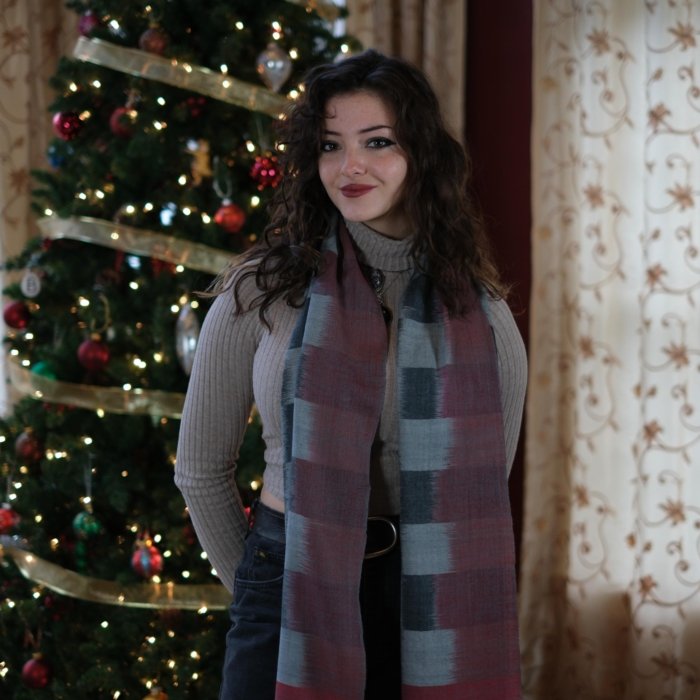 Red & Green Ikat Cashmere Wrap