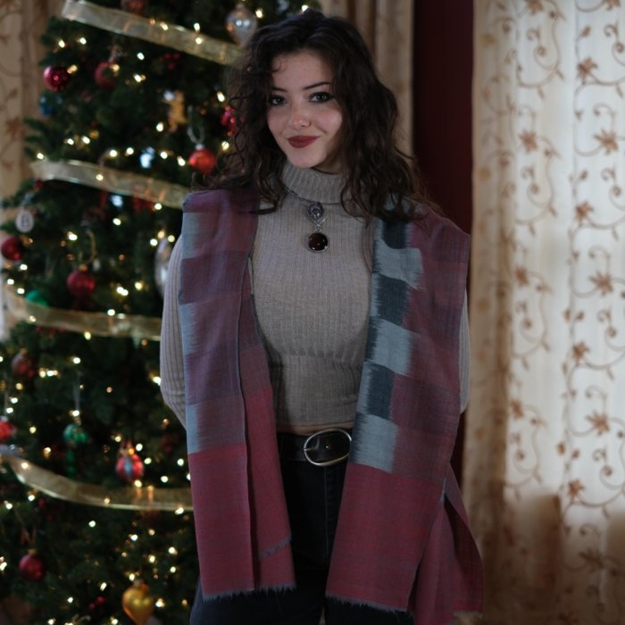 Red & Green Ikat Cashmere Wrap