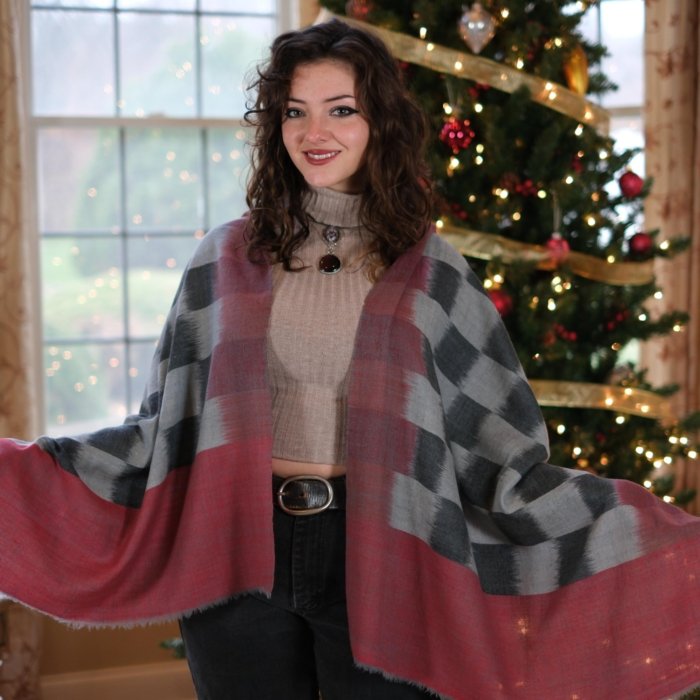 Red & Green Ikat Cashmere Wrap