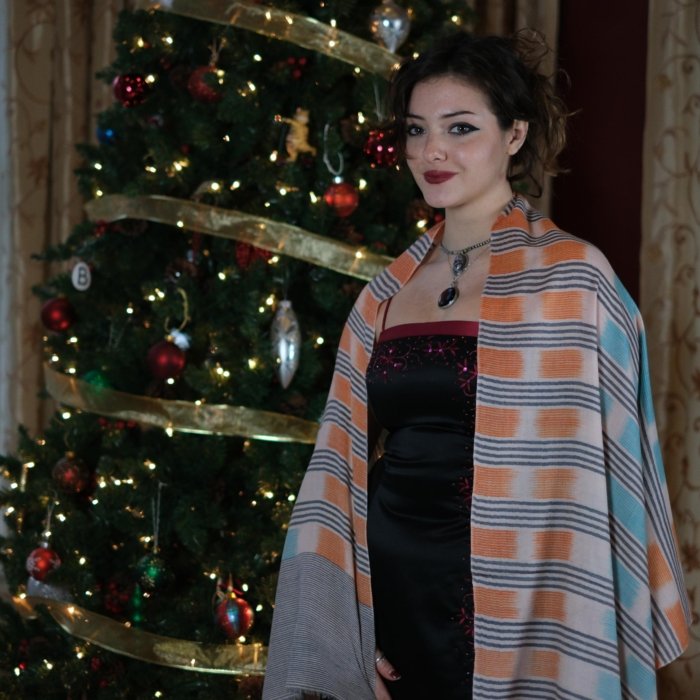 Celeste Black Striped Cashmere Wrap