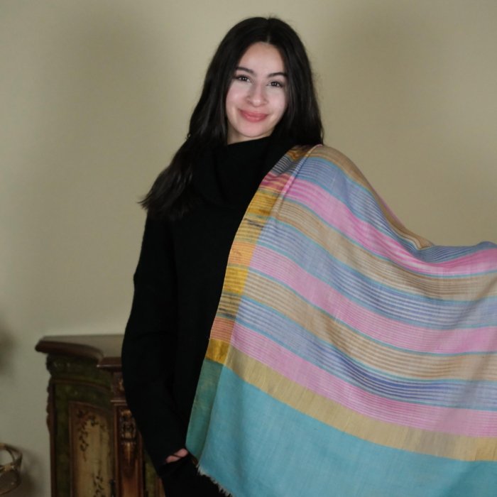Aqua Palla Zari Pashmina Wrap