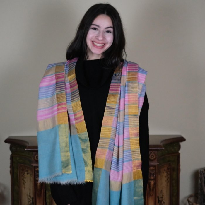 Aqua Palla Zari Pashmina Wrap