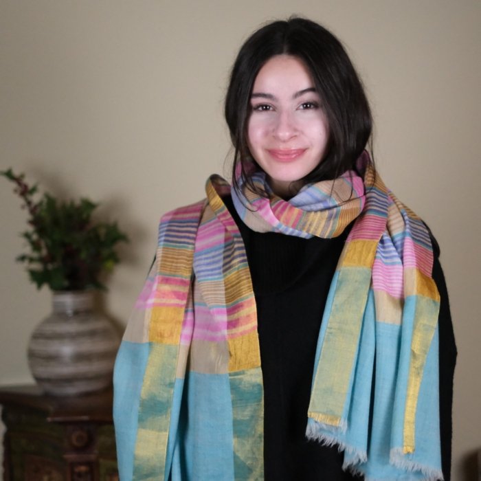 Aqua Palla Zari Pashmina Wrap