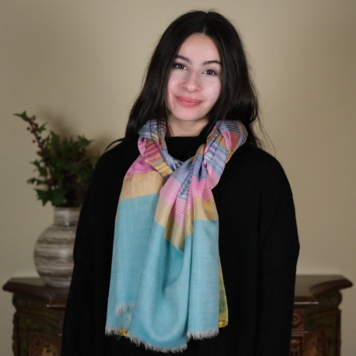 Aqua Palla Zari Pashmina Wrap
