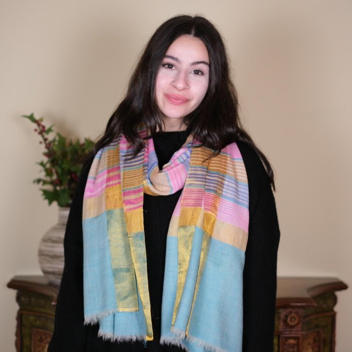 Aqua Palla Zari Pashmina Wrap