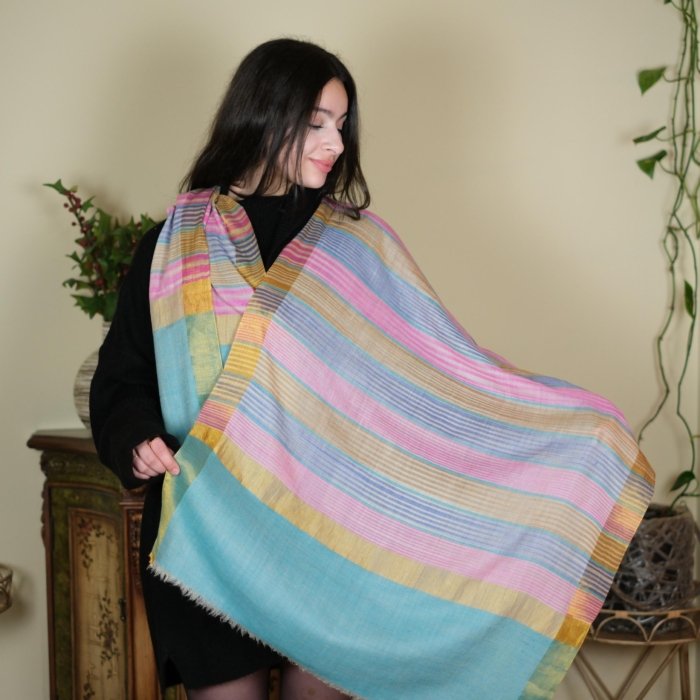 Aqua Palla Zari Pashmina Wrap
