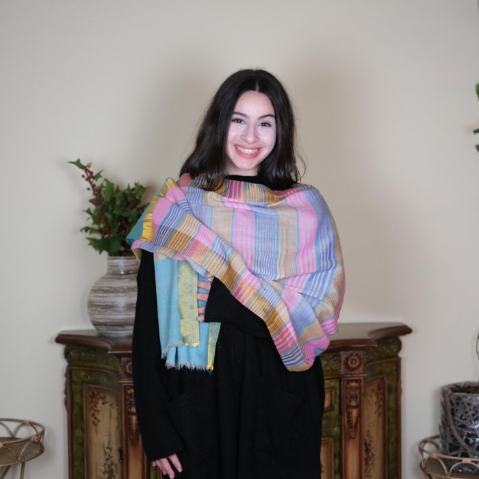 Aqua Palla Zari Pashmina Wrap
