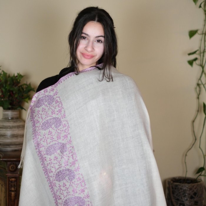 Lilac Kashmiri Purple Jaal Hand embroidered Pashmina Wrap