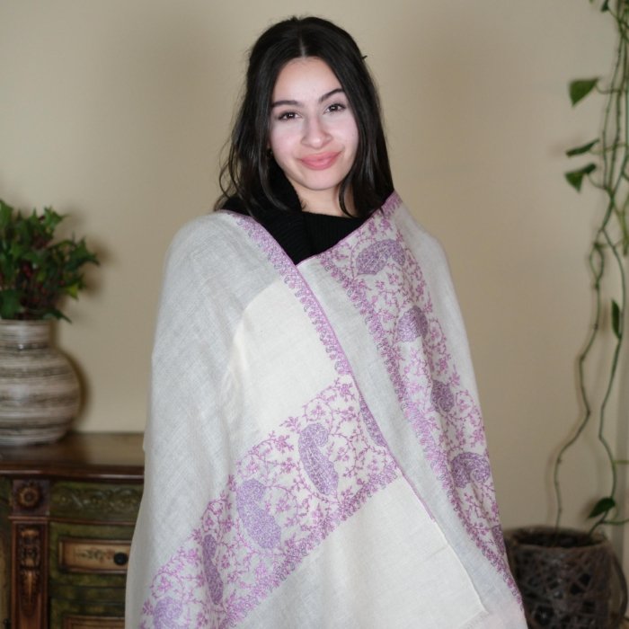 Lilac Kashmiri Purple Jaal Hand embroidered Pashmina Wrap
