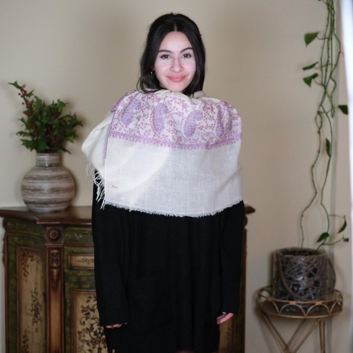 Lilac Kashmiri Purple Jaal Hand embroidered Pashmina Wrap