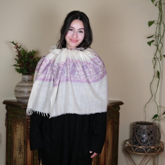 Lilac Kashmiri Purple Jaal Hand embroidered Pashmina Wrap