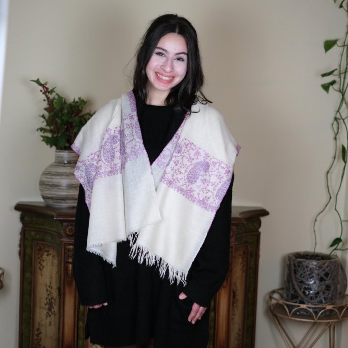 Lilac Kashmiri Purple Jaal Hand embroidered Pashmina Wrap