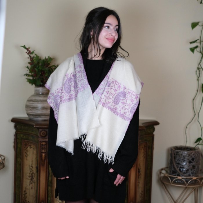 Lilac Kashmiri Purple Jaal Hand embroidered Pashmina Wrap