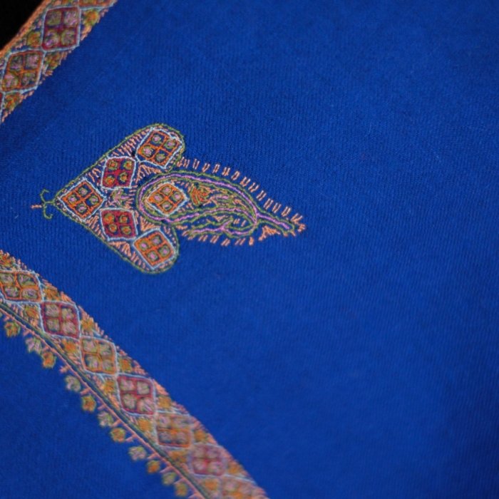 Azure Blue Hand Embroidered Hashidar Pashmina Wrap