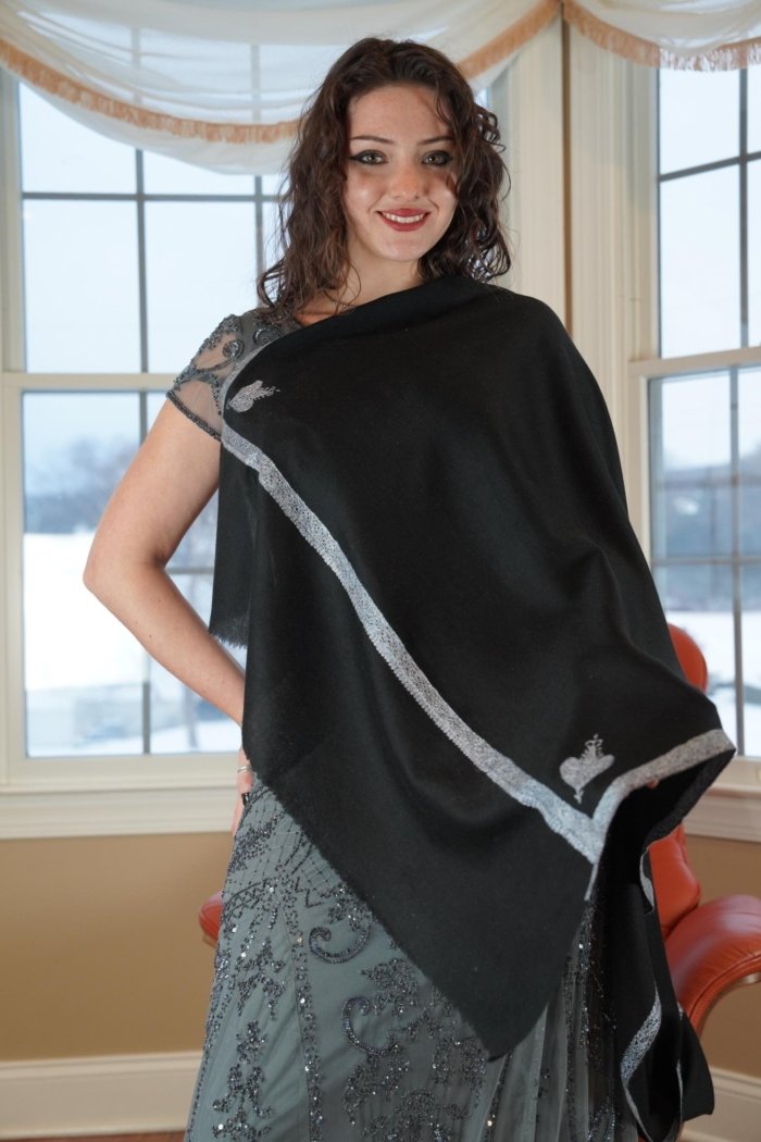 Neelima Black Hashidaar Pashmina Wrap
