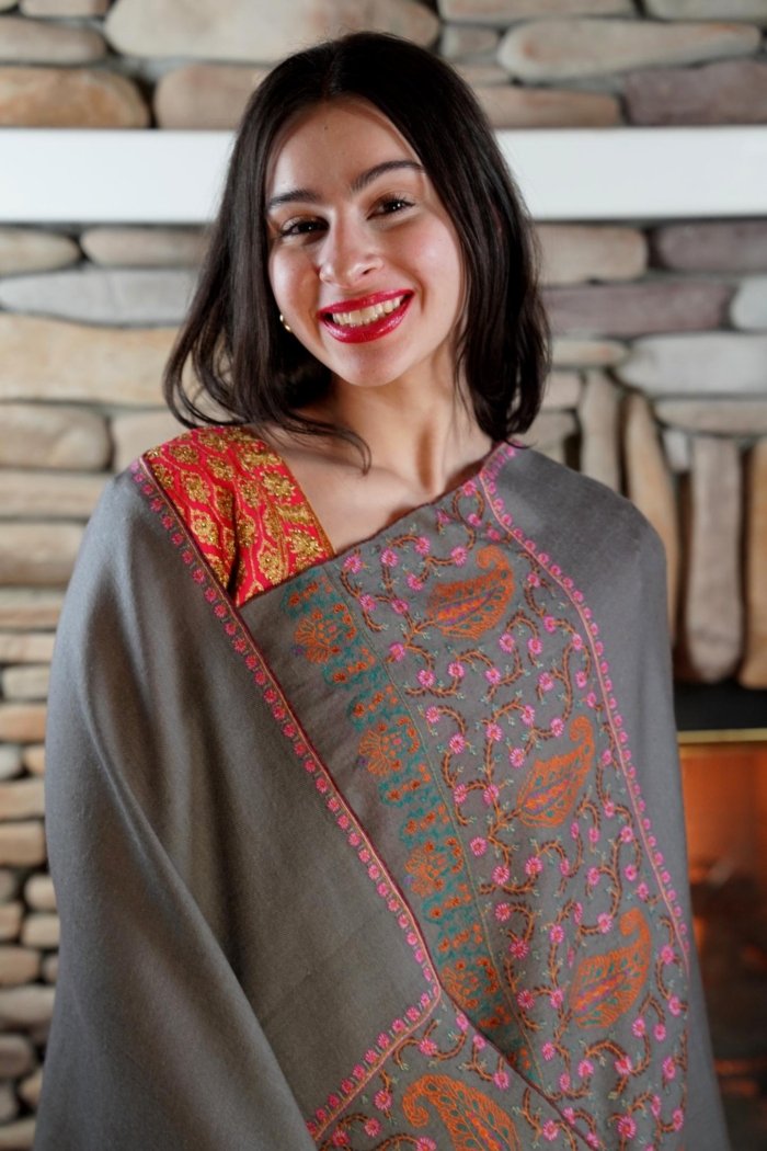 Vasundhara Gray Sozni Paladaar Pashmina Wrap