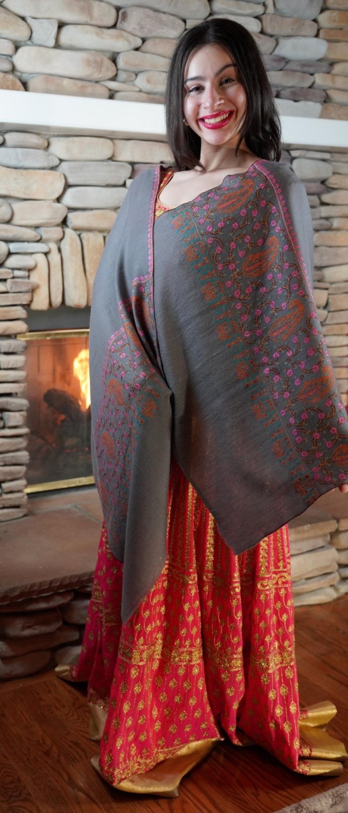 Vasundhara Gray Sozni Paladaar Pashmina Wrap