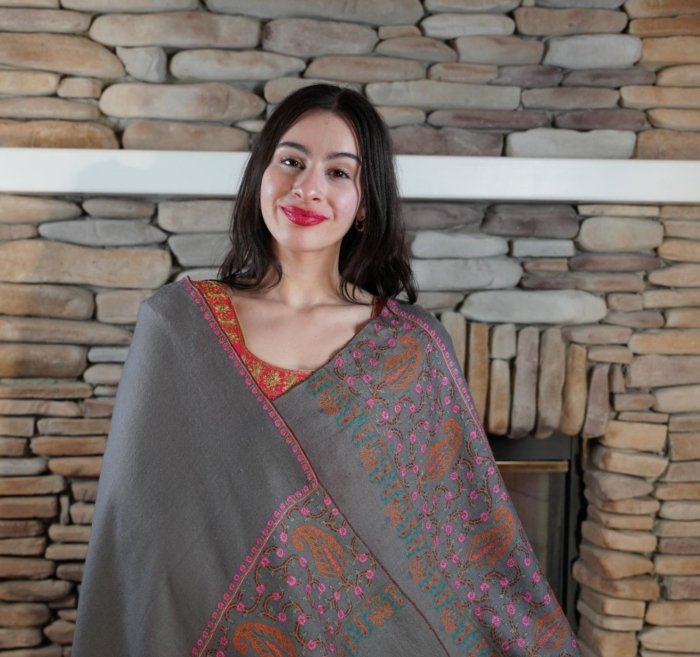 Vasundhara Gray Sozni Paladaar Pashmina Wrap