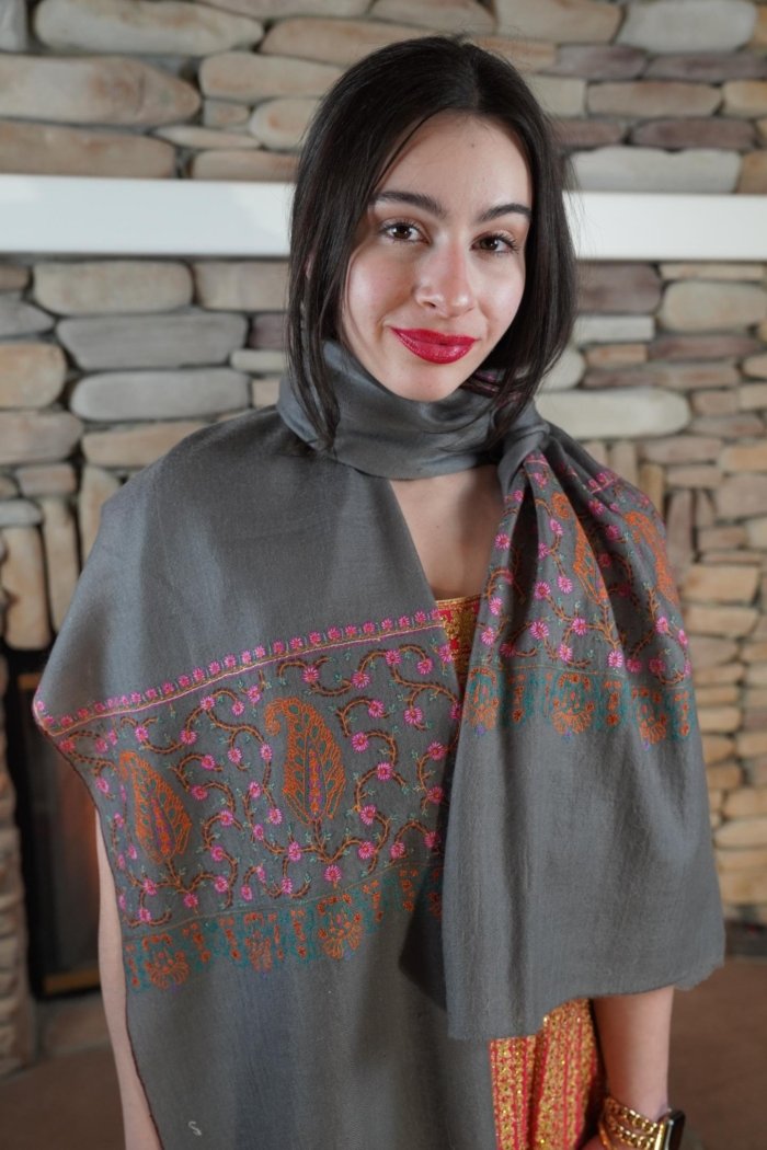 Vasundhara Gray Sozni Paladaar Pashmina Wrap
