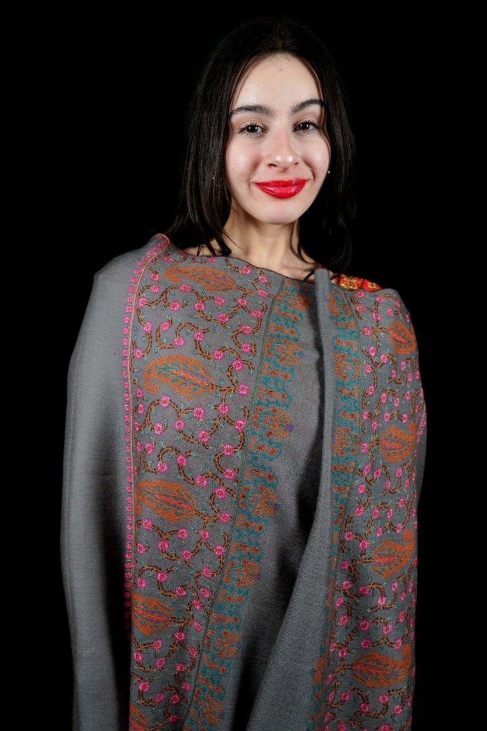 Vasundhara Gray Sozni Paladaar Pashmina Wrap