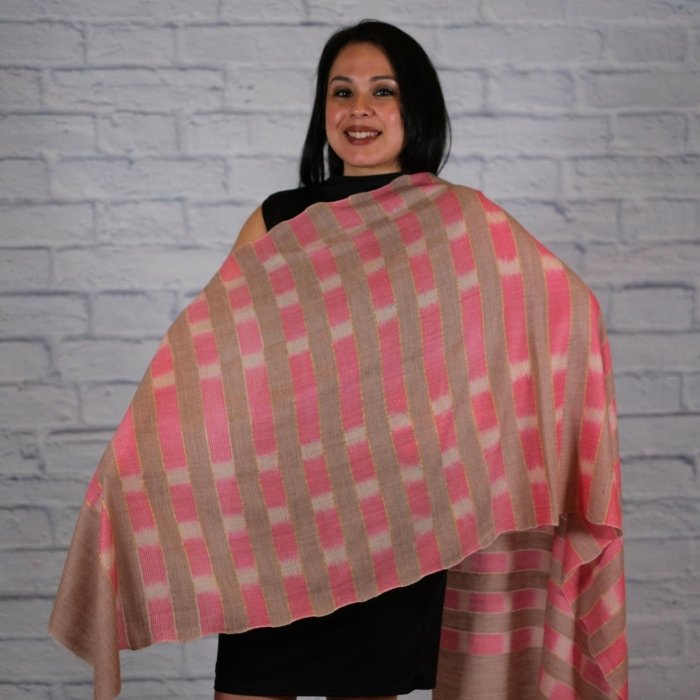 Saher Pink Striped Handwoven Pashmina Wrap