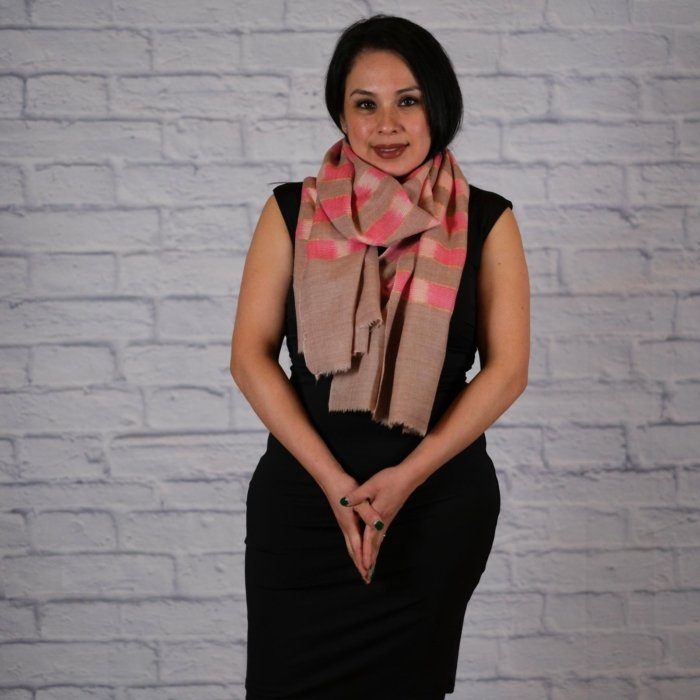 Saher Pink Striped Handwoven Pashmina Wrap