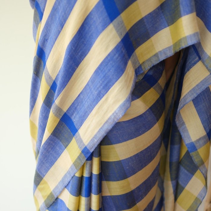 Blue & Yellow Handwoven Check Pashmina Saree